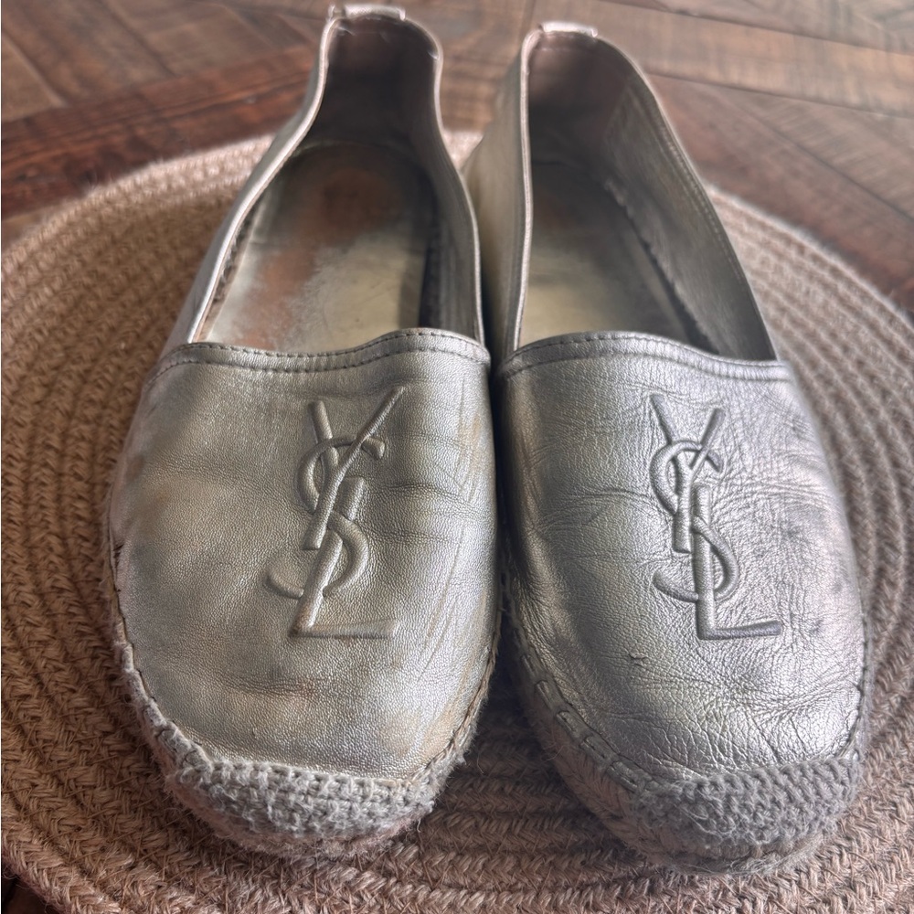 Yves Saint Laurent Monogram Espadrilles In Lambskin Gold  Slip-Ons
